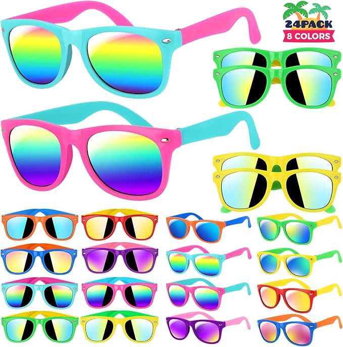 GIFTINBOX Kids Sunglasses Party Favors for Boys & Girls,Neon Toddler Sunglasses bulk with UV400 Protection, Pool Beach Party Favors, Goodie Bags Stuffers for Birthday Party -24pack