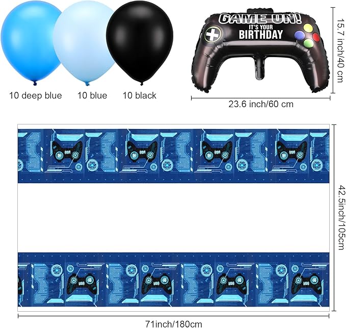 Skylety 34 Pieces Gamer Birthday Decorations Video Game Party Supplies Set Including Happy Birthday Gamer Backdrop, Table Covers, Multi-color Balloons and Foil Balloons for Game Party Decoration