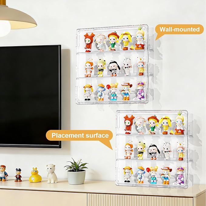 Wall-Mounted Clear Display Case for Figures, Acrylic Storage Organizers Box with Magnetic Door, Wall Dustproof Showcase for Collectibles Action Figure(1, Large)