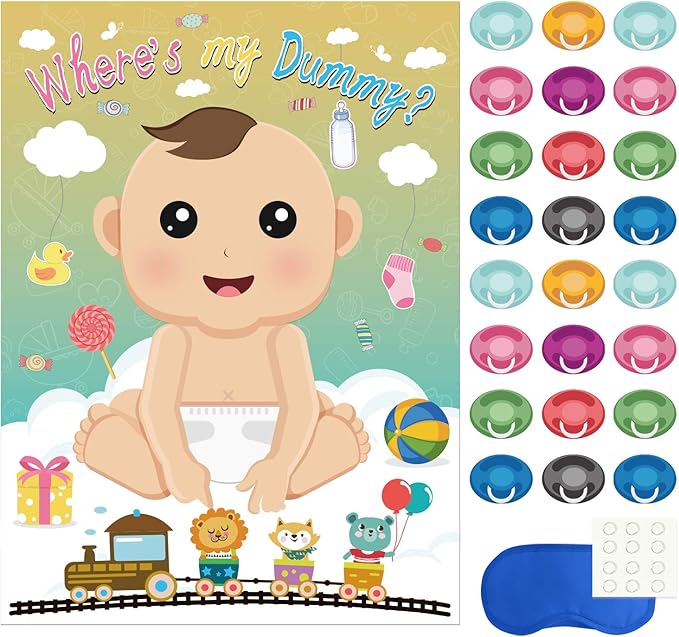 Fepito Baby Shower Party Games - Pin The Dummy On The Baby Game with 24pc Pacifier Stickers
