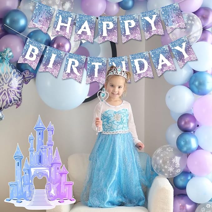 Frozen Birthday Party Decorations Frozen Birthday Banner Fro/zen Party Decorations Winter Wonderland Snowflakes Happy Birthdays Banner Backdrop Party Supplies