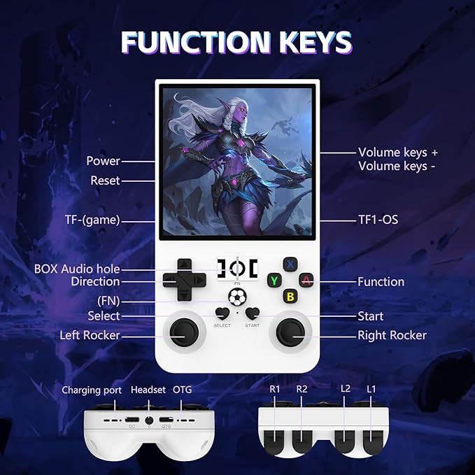 R36MAX Retro Handheld Game Console, Portable Retro Gaming Console 4.0'' IPS HD Screen and Linux System, Support 30+ Emulator and 64GB TF Card Video Game Consoles, 4000mAh Battery (White 64GB)