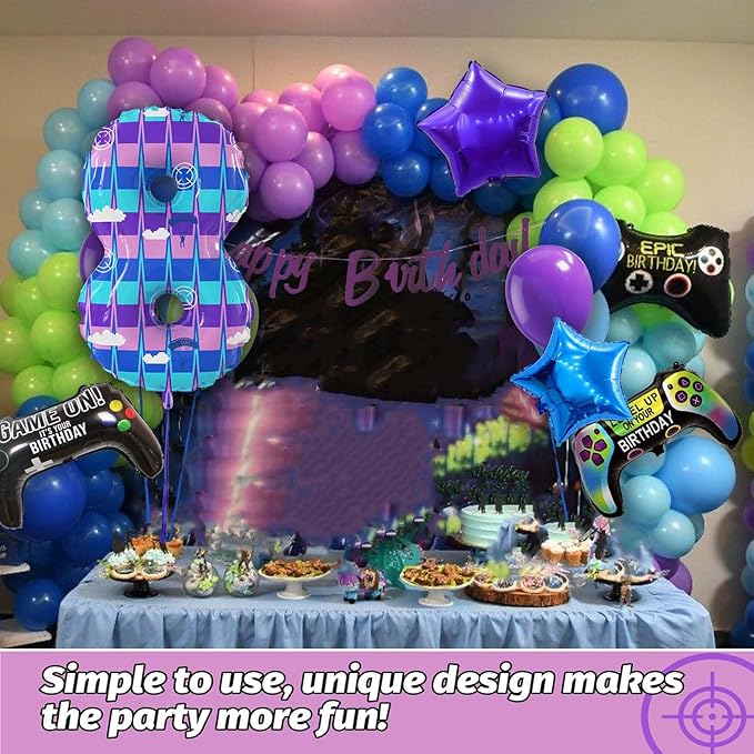 Video Game Theme Birthday Party Number Balloons Piñata Gaming Party Decor Balloons Large Number Balloons for Kids Battle Boys Birthday Party Decoration Supplies(Number 8 Set)