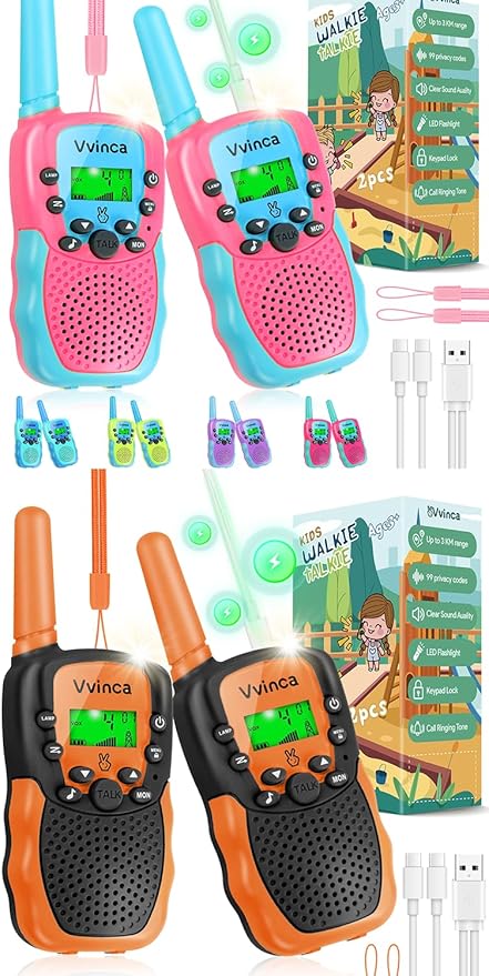 Vvinca Kids Walkie Talkies Rechargeable Toys Gifts for Ages 3 4 5-7 8-12 Year Old Boy Girl