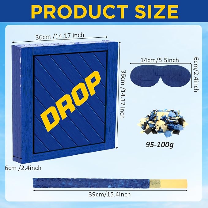 Drop Piñata for Kids Birthday Party 14.2 x 14.2 x 2.36 Inches Video Game Theme Piñata with Bat Blindfold and Confetti for Baby Shower Gaming Photo Props Decoration
