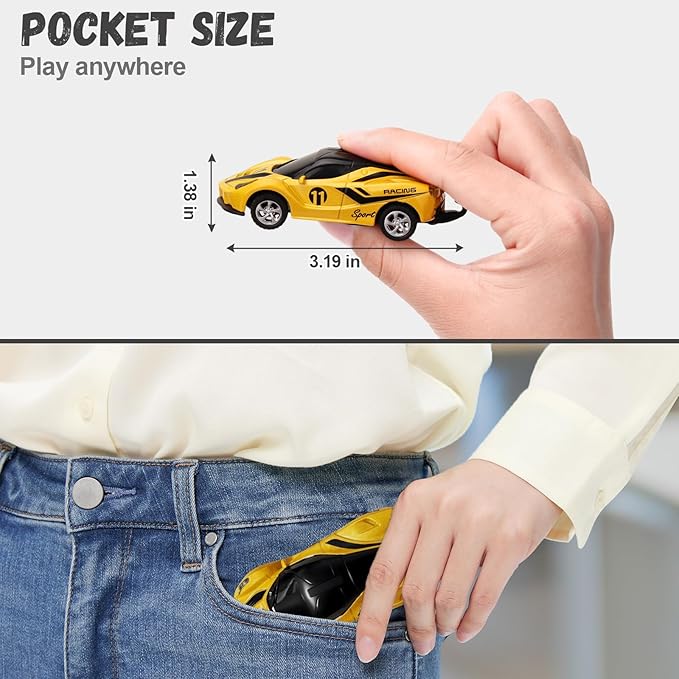 SASBSC 1/64 Mini Rc Car Toys for Boys Age 4-7 8-12, 2.4GHz Small App & Remote Control Cars with 3 Speed Modes for Kids Adults Rechargeable Desktop Toy Race Sports Car Gifts for Birthday (Yellow)