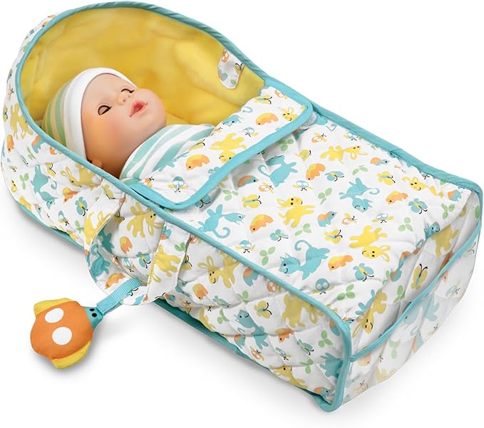 Melissa & Doug Mine to Love Bassinet Play Set Portable Carrier for Dolls with Crinkle Toy, Nursery Rhyme Book