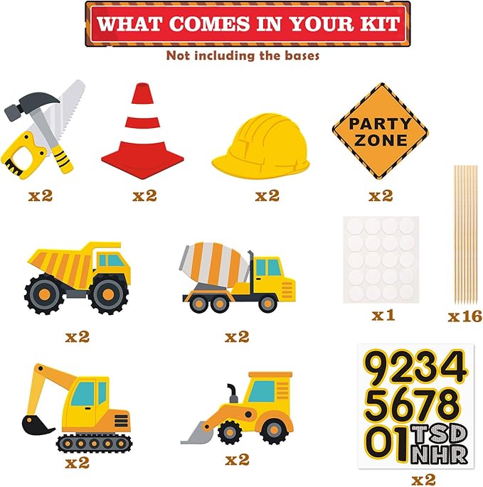 Faisichocalato 16pcs Construction Party Centerpiece Dump Truck Car Table Topper Decoration Zone Birthday Party Supplies