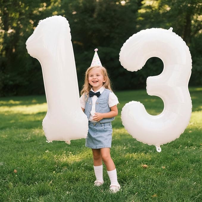 40 Inch White Number 13 Digital Balloon,Jumbo Mylar Foil Helium Balloon for 13 Balloons for Birthday Party,Wedding Anniversary Party Decorations