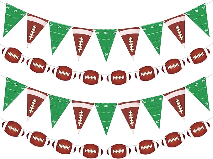 4 PCS Football Party Decorations Football Banner Flags Football Paper Garlands with Pennant Buntings for Sports Theme Birthday Party Decorations Baby Shower