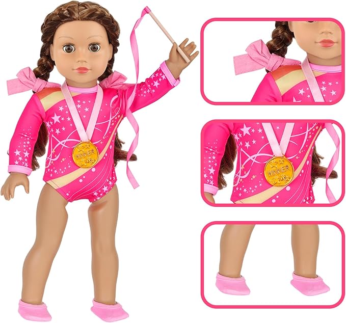 UNICORN ELEMENT 18 Inch Doll Gymnastics Clothes Set - Accessories for 18 Inch Dolls, Total 8 Pcs - Star Shaped Pattern Leotard, Gym Bag Headband, Gift for Girls (No Dolls)