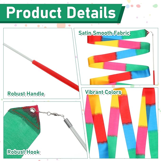24 Pcs Ribbon Dancing Wands Bulk, 78.7 Inch Rainbow Streamers Party Favors Dance Rainbow Ribbon with Wand for Games, Artistic Gymnastics, Performance, Birthday Decor, Princess Party Supplies