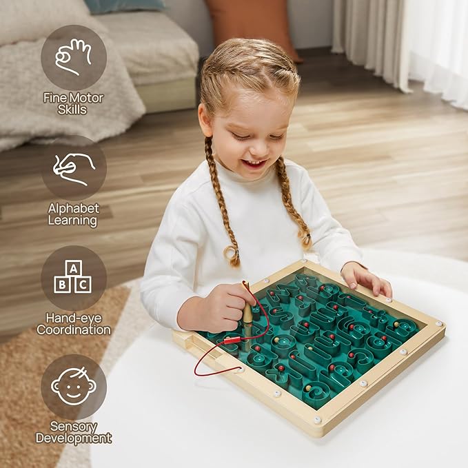 TOP BRIGHT Magnetic Letter Board - Alphabet Learning Montessori Toys, ABC Tracing Board with Magnetic Pen, Writing Practice for Toddlers, Learning Education Toys for 3 4 5 Years Old Preschool Kids