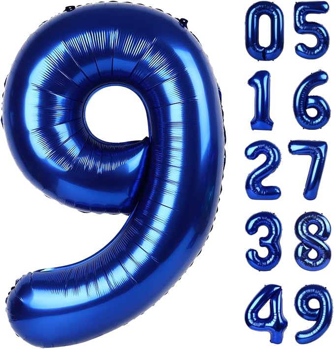 40 Inch Big Night Blue 9 Balloon Number, Jumbo Giant Happy 9th 19 29 39 49 99 Birthday Party Decorations, Night Blue Large Nine Mylar Foil Anniversary Birthday Party Engagement Decorations