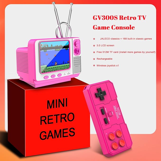 Retro Game Console - 42 JALECO + 168 Classic Games, 2.4G Wireless 2-Player, 3.0 Inch IPS Screen, TF Card Expansion, Great for Kids
