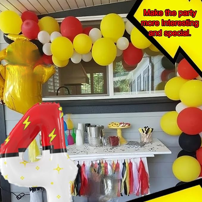 40 Inch Red White Cartoon Theme Number Balloons Large Birthday Party Number Balloons Cartoon Animation for Kids Birthday Party Decoration Supplies (Number 4)