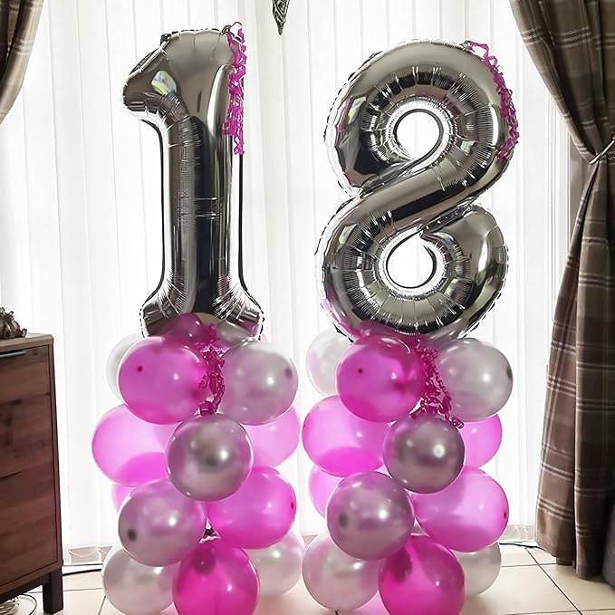 Number 15 Balloons Silver, Giant Number 1 & 5 Helium Foil Balloon for Girls 15th Birthday Decor, 40 Inch Self Inflating Mylar 15 Balloons Number for Man Women Anniversary Party Decorations Supplies