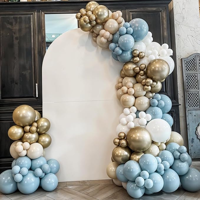 Dusty Blue Gold Balloons,12 Inch Pastel Baby Blue Sand White and Gold Latex Balloons for Boy Baby Shower Bridal Shower Baby Party Decorations