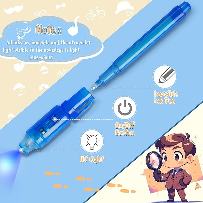 Invisible Ink Pen 24Pcs+ Notebooks, Spy Pens with UV Light, Magic Marker, Classroom Prize, Birthday Party Favors for Kids 8-12, Kids Stocking Stuffers