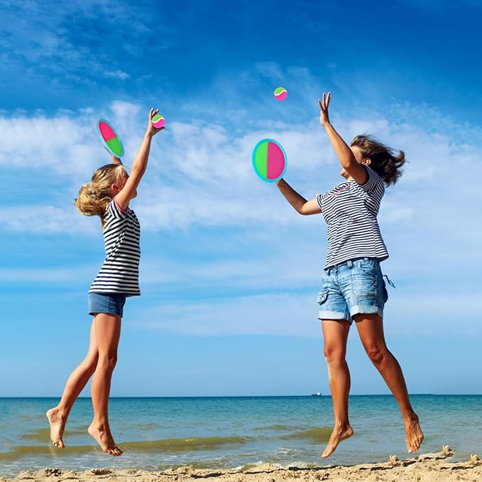 Toss and Catch Ball Set, Spike Ball Game for Kids Ages 4-8, Outdoor Toys for Beach, Lawn, Park, Family Play, Party, Travel, 6 Paddles, 3 Balls, Storage Bag