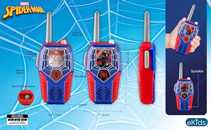 ekids Spiderman Toy Walkie Talkies for Kids, Light-Up Indoor and Outdoor Toys for Kids and Fans of Spiderman Toys