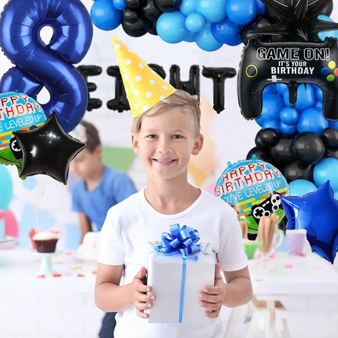 13pcs Boys Birthday Party Decorations - Navy Blue Video Game Controller Mylar Foil Balloon & Supplies
