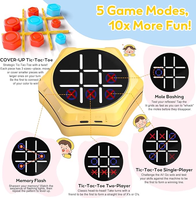 Tic Tac Toe Handheld Game Bolt : VORQXIN Digital Electronic Brain Teaser - 5 in1 Portable Mini Console Mute Function Travel Games for Car Ride,Unique Gift for Boys Girls and Adults