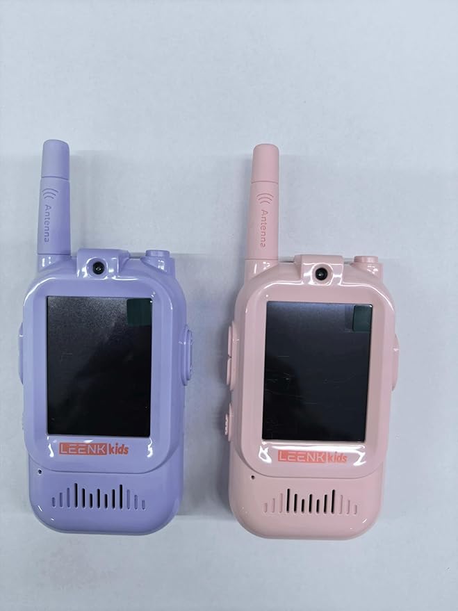 LEENK Video Walkie Talkies for Kids 2 Pack – Rechargeable Video Intercom Handheld, Indoor & Outdoor Range, Easy Use for Ages 3-12, Eco ABS, Clear Voice & Long Distance Communication (Pink & Purple)