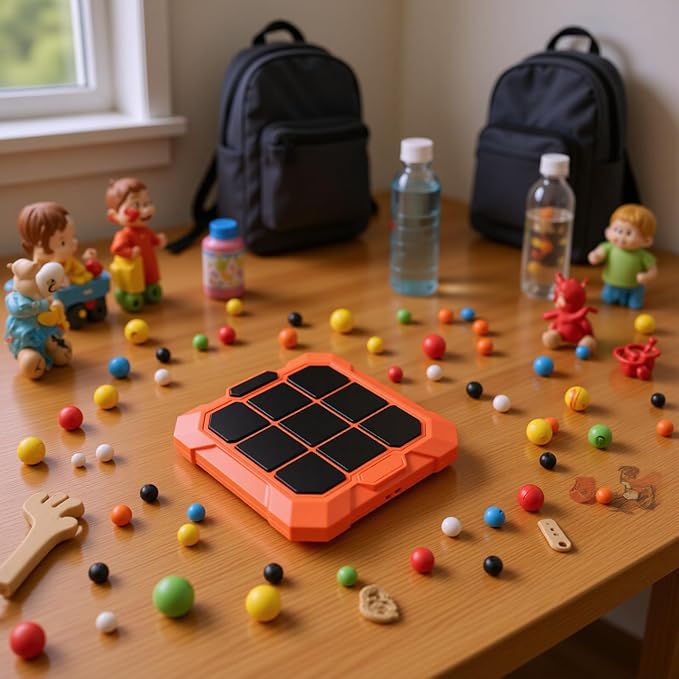 ASHATA 6 in 1 Electronic Toe Game, Handheld Toe Bolt Game with ilent Mode Memory Brain Gaming, 200mah Rechargeable, for 6-12 Years Old Kids Adult (Orange)