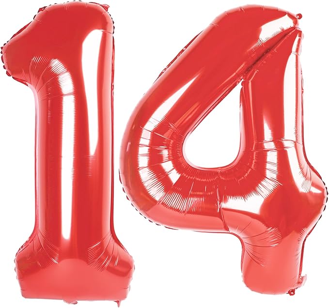 Number 14 Balloon, Large 14th Red Birthday Decorations for 1 4 14 41, 40 Inch Foil Balloon for Wedding Engagement Photo Shoot Memorial Day's Supplies