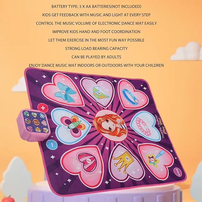 Pilipane Electronic Dance Mat Kids Music Dance Pad with Lights Interactive Fun Physical Exercise Game Play Together Indoor Outdoor Activity Soft Polyester Material
