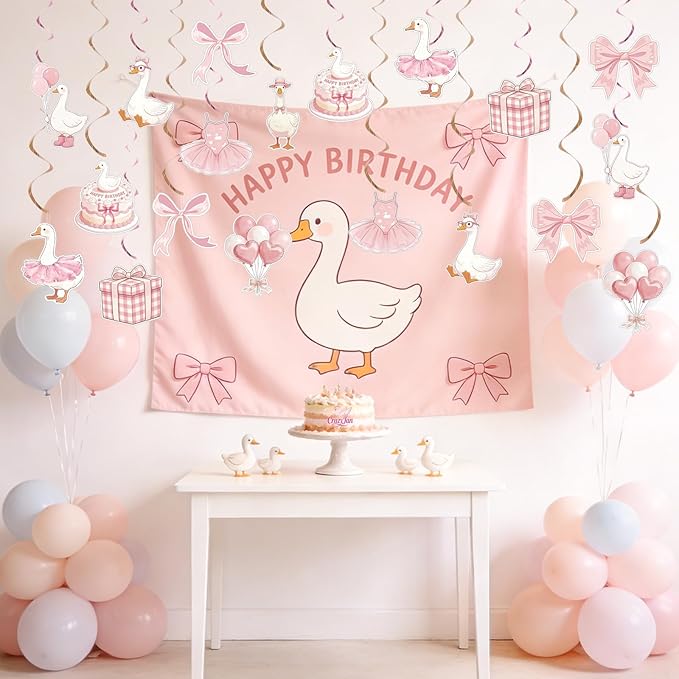Goose Birthday Decorations One Silly Goose Hanging Swirl Decorations Pink Goose Party Supplies for Baby Girl 1st Birthday Bow Theme Baby Shower Ceiling Decor