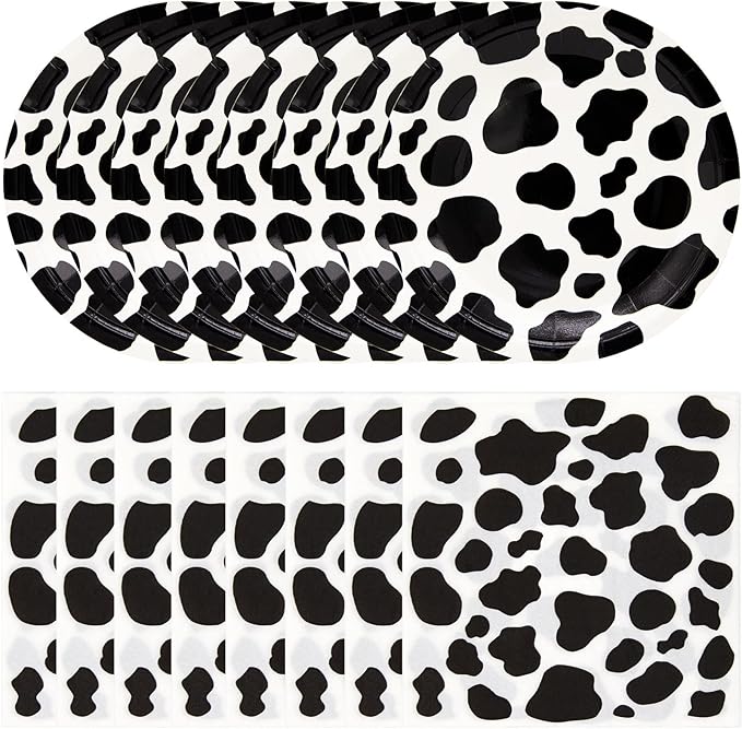 LhyBtm Cow Print Party Supplies Set Includes 20 Plates and 20 Napkins, Perfect for Birthday Baby Shower Barnyard Cowboy Cowgirl Farmhouse Cow Theme Parties Decoration Disposable Tableware