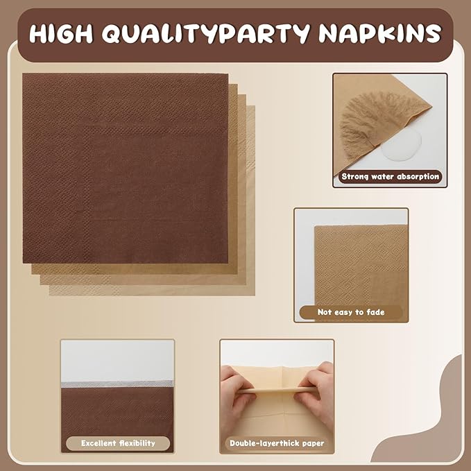 96 Pcs Brown Gradient Tableware Sets for 24 Guests Include 9 '' and 7'' Paper Party Plates Disposable Cocktail Napkins Plastic Forks Dinnerware for Birthday Wedding Tea Party Baby Shower