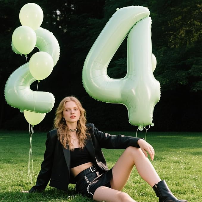 40 Inch Large Olive Green 4 Balloon Numbers Big Foil Number Balloons Giant Helium Happy 14th 24th Birthday Party Decorations for Man and Women, Huge Mylar Anniversary Party Supplies