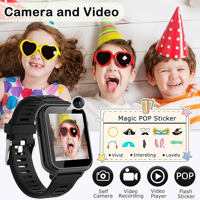 Cosjoype Kids Game Smart Watch for Kids with 39 Puzzle Games HD Touch Screen Camera Music Player Pedometer Alarm Clock Calculator Flashlight 12/24hr Kid Watch Gift for 4-12 Year Old Boys Toys for Kid