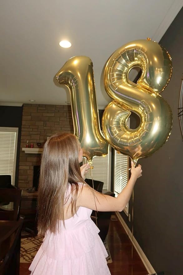 Light Gold Foil Number 8 Balloon 40 Inch, Helium Mylar Eight Number 8 18 28 38 48 58 80 88 Birthday Balloons, 8th Champagne Gold Women Men Wedding Anniversary, Graduations Party Supplies
