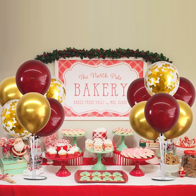 TONIFUL 4 Set Burgundy Red Gold Balloon Centerpieces for Table,Balloon Stand Kit for Graduation Decorations 2026,Christmas,2026 New Year's Eve,Anniversary,Thanksgiving,Birthday Decorations