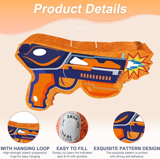 8.86'' x 14.6'' Dart Piñata for Dart War Party Decorations, Gun Piñata Dart Theme Piñata for Dart Battle Birthday Party Supplies