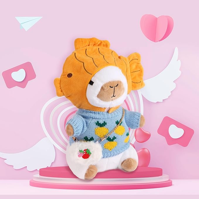 Cute Capybara Plush with 10 Pcs Clothes & Accessories, Cute Capybara Stuffed Animal with Outfits, Dress Up Capybara Stuffed Animal Plush Toys for Kids Girl Boy Birthday