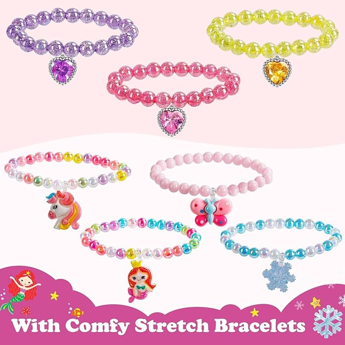 Kids Play Jewelry Sets, Princess Toys for Girls 4-6, 29 Pcs Little Girl Costume Jewelry, Unicorn Necklaces, Bracelets, Rings, Earrings, Dress Up Birthday Easter Gifts for Kids Pretend Play Party Favor