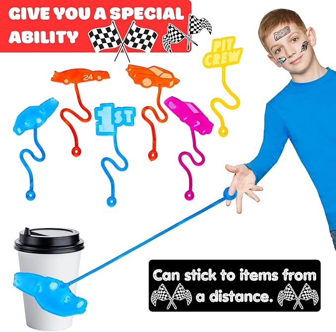 36PCS Race Car Party Favors - 24PCS Temporary Tattoos 12PCS Stick Hands Perfect Birthday Supplies for Kids Stretchy Fidget Goodie Bag Stuffers Treasure Box Toys Classroom Prizes Student Gifts