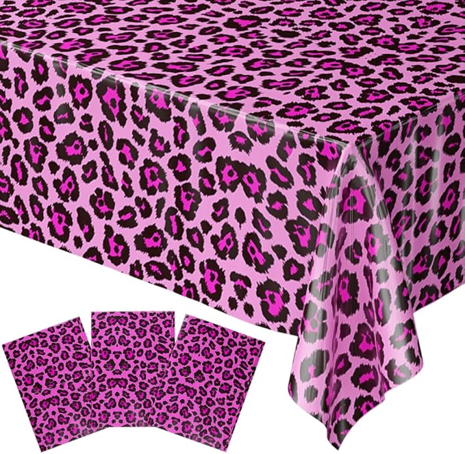 Blue Orchards Pink Leopard Table Covers (Pack of 3) - 54"x108" XL - Pink Leopard Birthday Party Supplies, Pink Tablecover, Cheetah Party Decorations, Leopard Party for Girls, Leopard Print Baby Shower