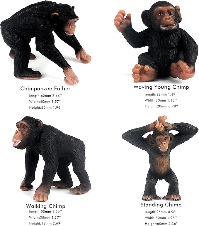FUNSHOWCASE 10 Gorilla and Chimpanzees African Jungle Animals Toy Figure Realistic Plastic Figurine Playset