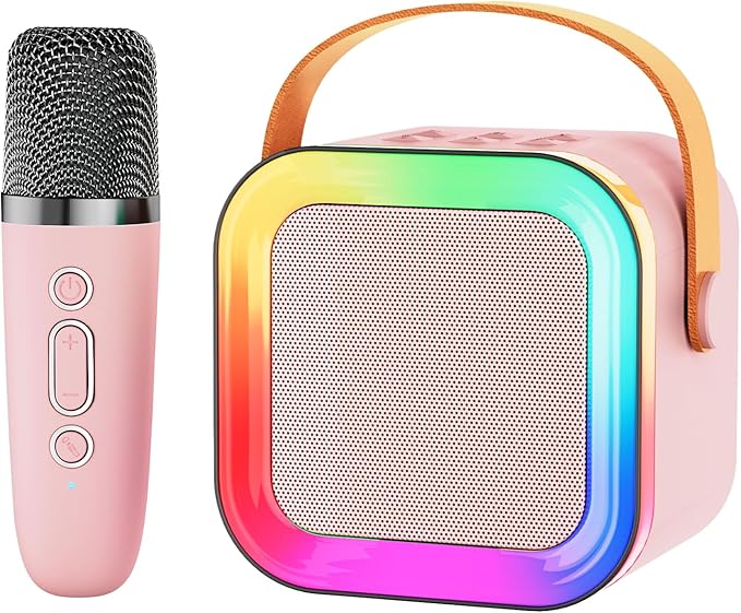 Mini Karaoke Machine Speaker for Kids Adults,Portable Bluetooth with 1-2 Wireless Microphones,Christmas Birthday Gifts Toys Girls Boys Ages 4, 5, 6,7, 8,9,10,11,12+ Years Old Toddler (Pink - 1 Mic)