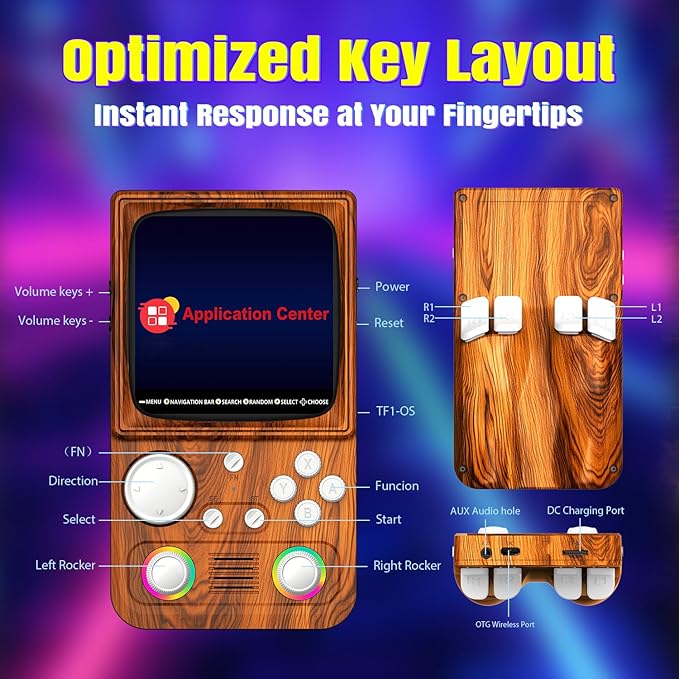 R36TMAX Retro Gaming Console, 4.0'' IPS Screen, Retro Handheld Game Console with 18000+ Classic Games Supports WiFi Networked Fighting and OTG, 4000mAh Battery, with Portable Case(Wood Brown 64GB)