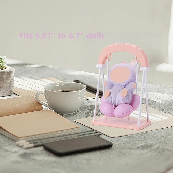 Miniature Furniture Accessories for Labubu 17cm Dolls, Swing Chair/Rocking Horse Compatible with 15cm/17cm Collectible Figures, No Doll (Swing)
