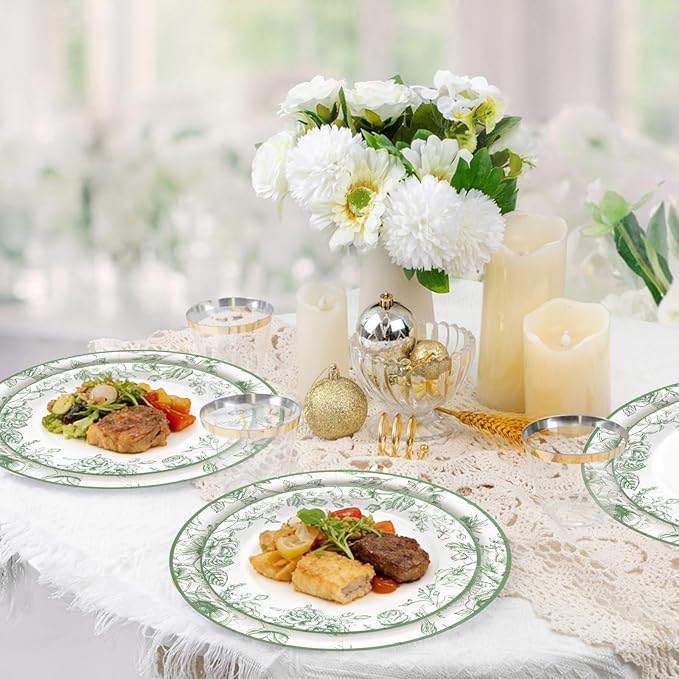180pcs Sage Green Floral Plates and Napkins Set,Sage Green Party Decorations for Bridal Baby Shower Wedding Tea Party Supplies,Serve 60 Guests