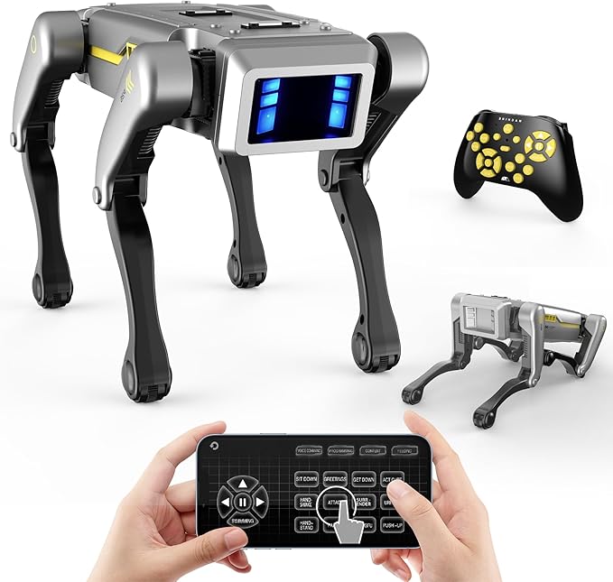 EVADA Smart Robot Dog Robotic Puppy Dog, APP/Handle Remote Control with 20+ Actions Programming Interactive Voice Commands, Durable Rechargeable Christmas New Year Companion Gift for Kids Adults