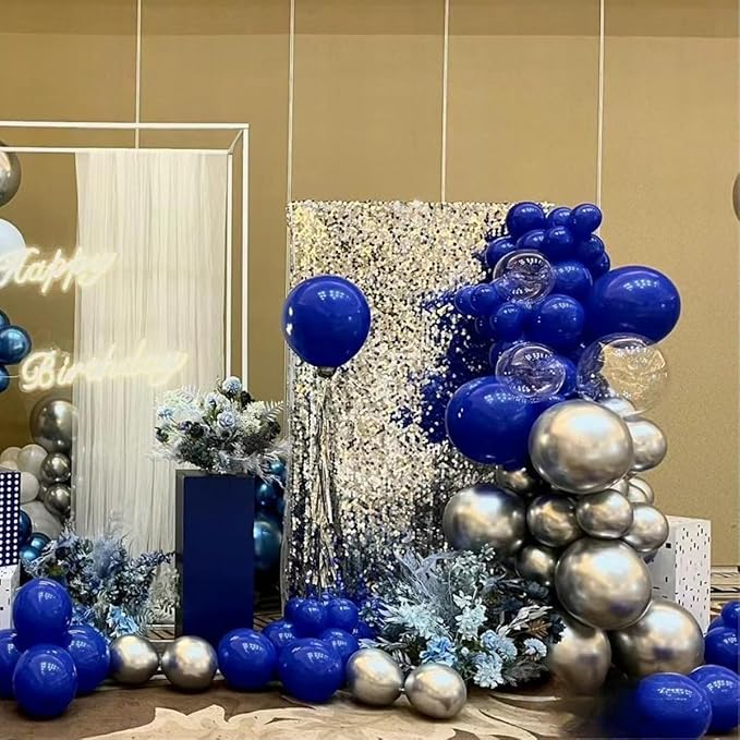 Blue Silver Black Balloons Garland Arch Kit, 146 Pcs Royal Light Blue Metallic Confetti Silver Balloons for Baby Shower Graduation Anniversary Retirement Birthday Party Decoration